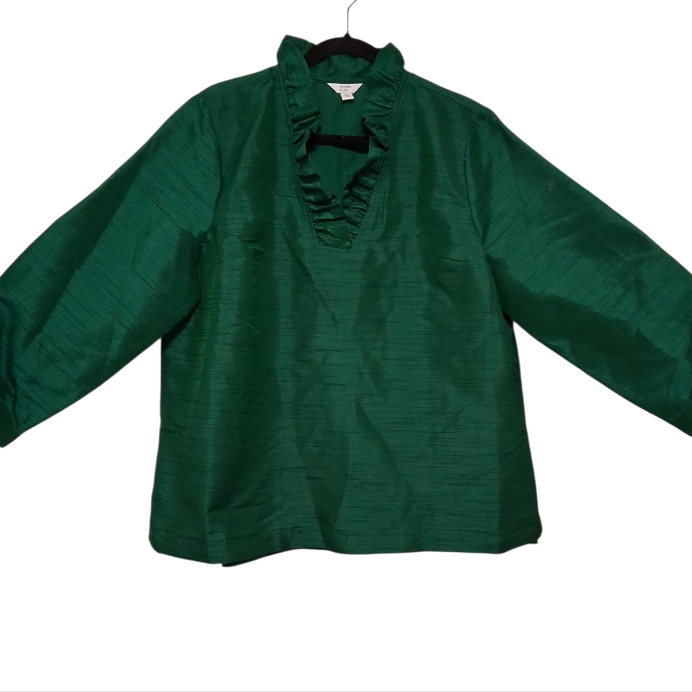 Crown & Ivy Emerald Green Ruffled Blouse-XL - Picture 2 of 10